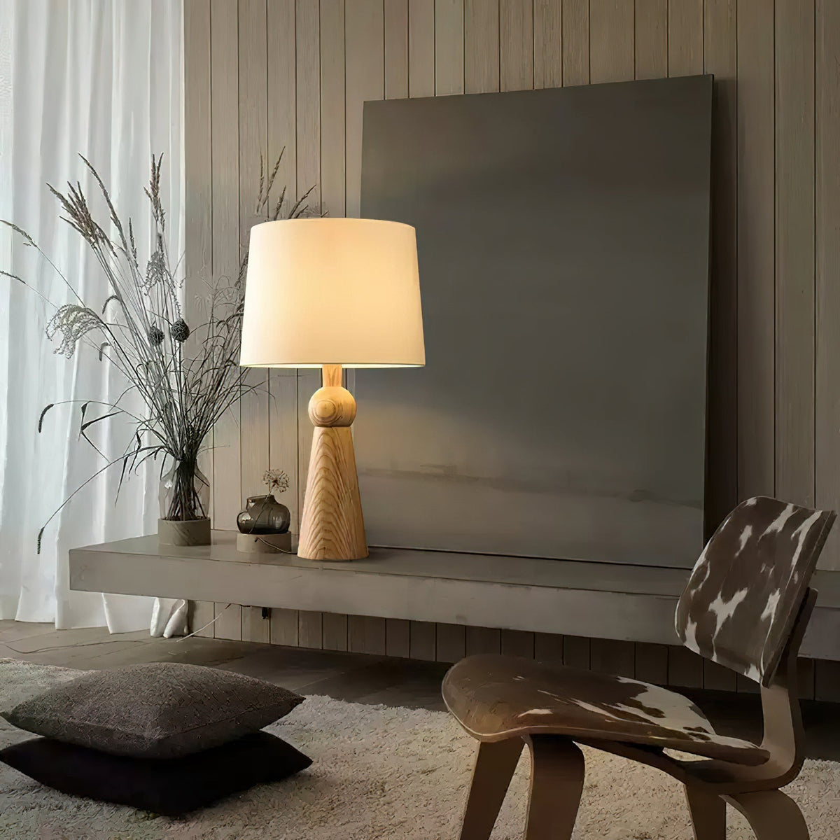 Lioria lámpara de mesa de madera y tejido
