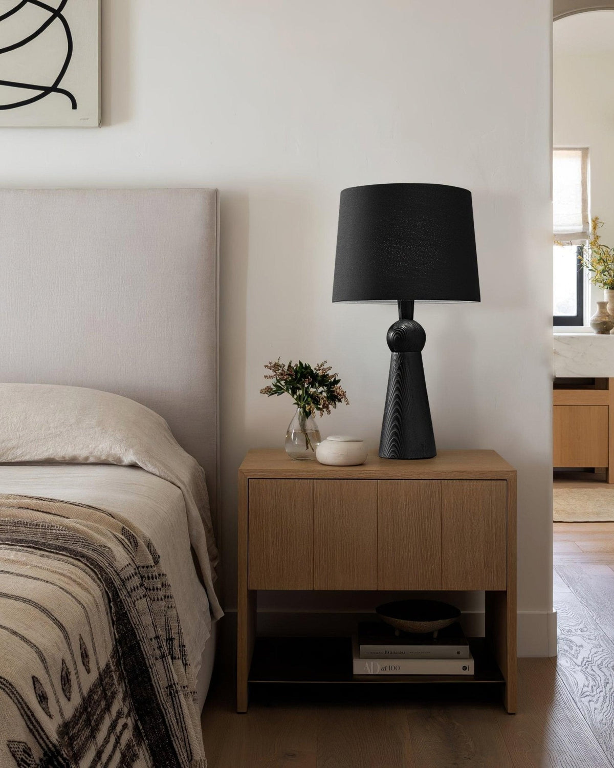 Lioria lámpara de mesa de madera y tejido