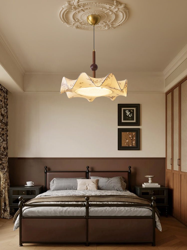 Zoshaos lámpara colgante con elegancia tradicional y estilo vintage en tejido y madera