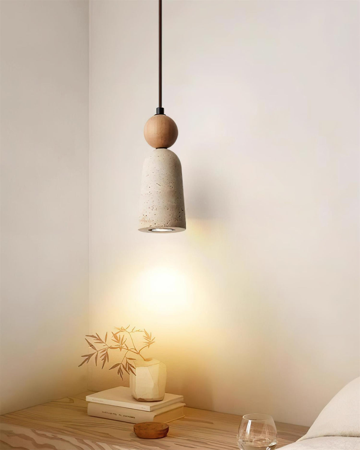 Nolira lámpara colgante de madera con pantalla de travertino natural