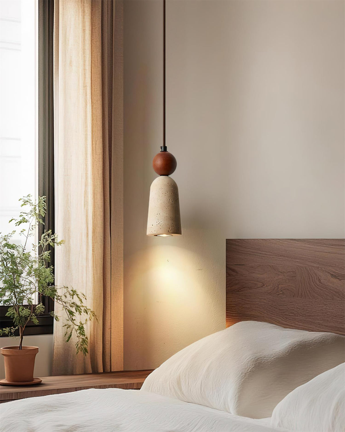 Nolira lámpara colgante de madera con pantalla de travertino natural