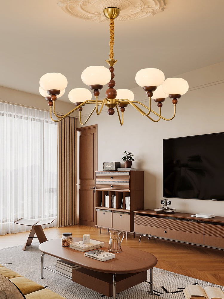 Sylaian lámpara de araña vidrio madera latón moderna 6-Light