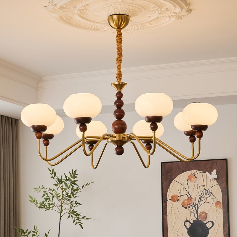 Sylaian lámpara de araña vidrio madera latón moderna 6-Light