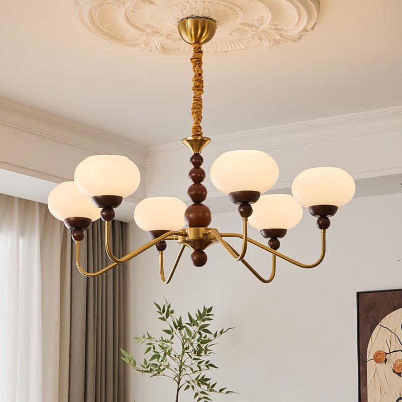 Sylaian lámpara de araña vidrio madera latón moderna 6-Light
