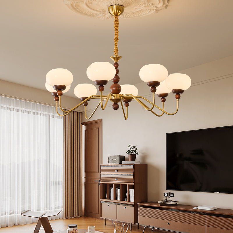 Sylaian lámpara de araña vidrio madera latón moderna 6-Light