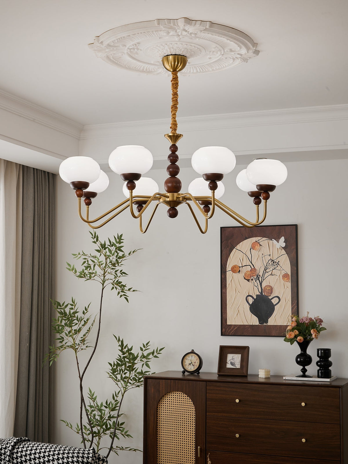 Sylaian lámpara de araña vidrio madera latón moderna 6-Light
