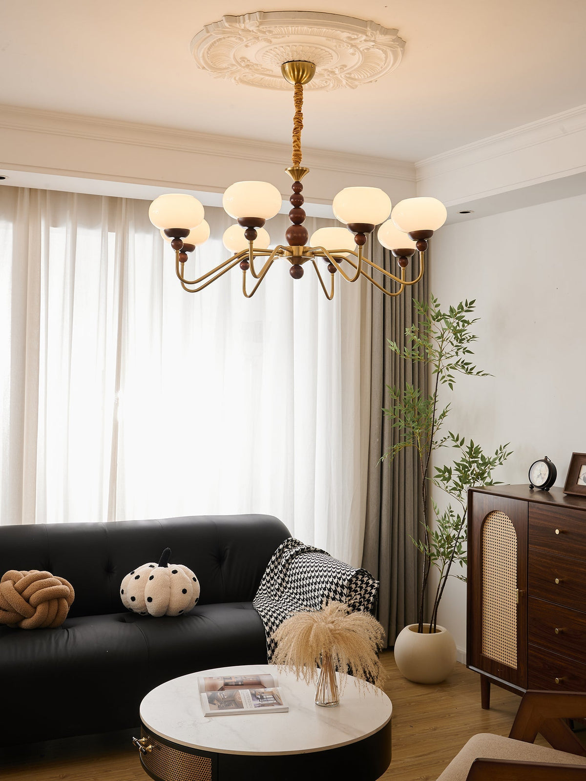 Sylaian lámpara de araña vidrio madera latón moderna 6-Light