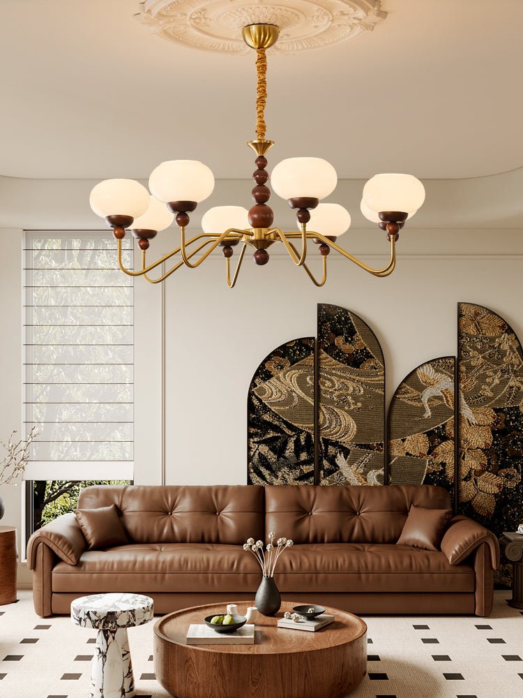 Sylaian lámpara de araña vidrio madera latón moderna 6-Light