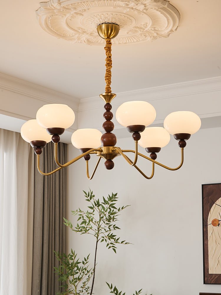 Sylaian lámpara de araña vidrio madera latón moderna 6-Light