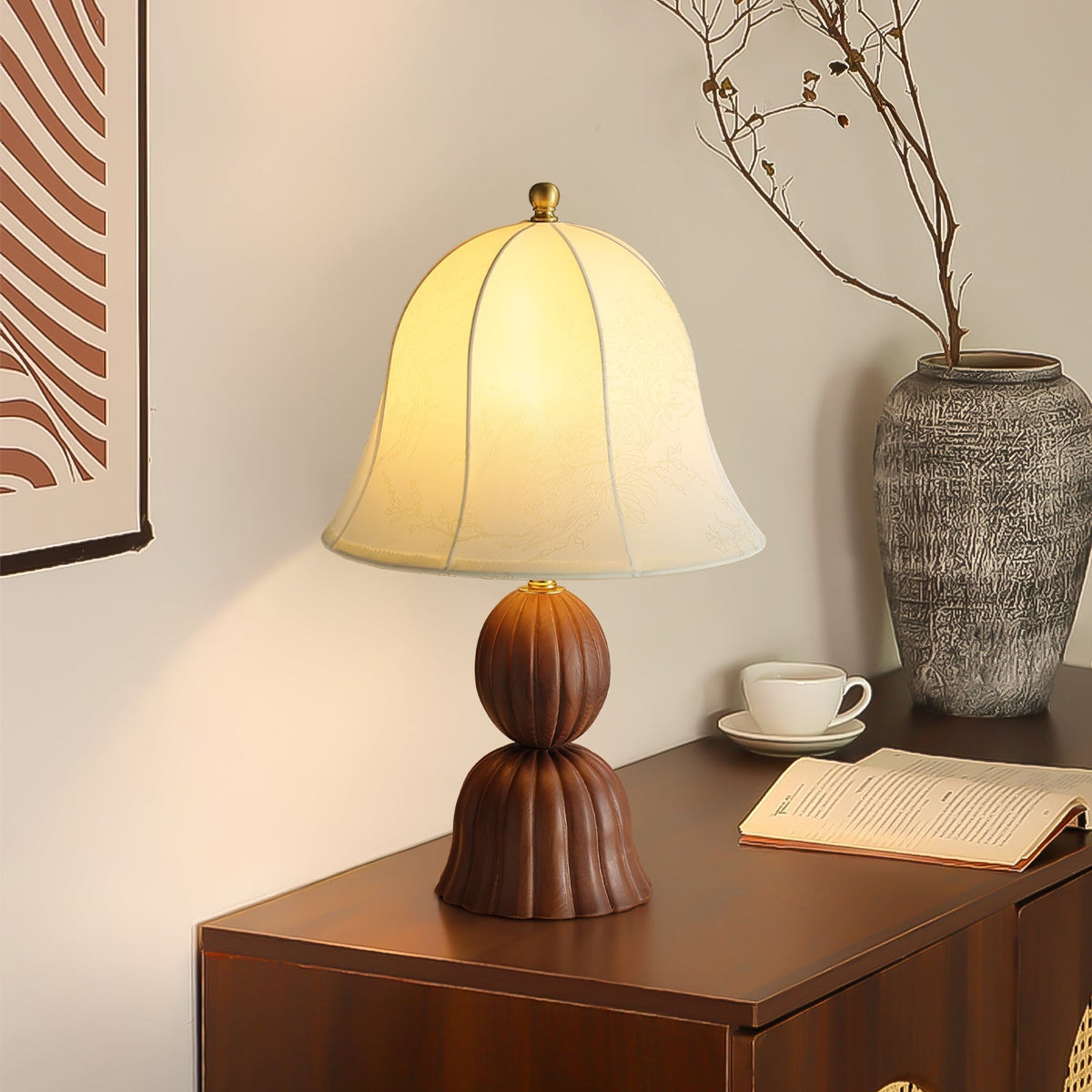 Aldiia lámpara de mesa de madera y tejido vintage
