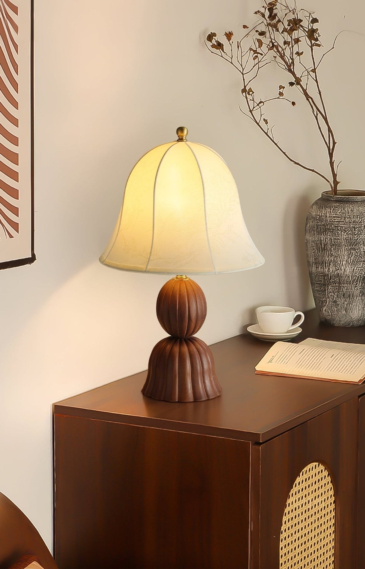 Aldiia lámpara de mesa de madera y tejido vintage