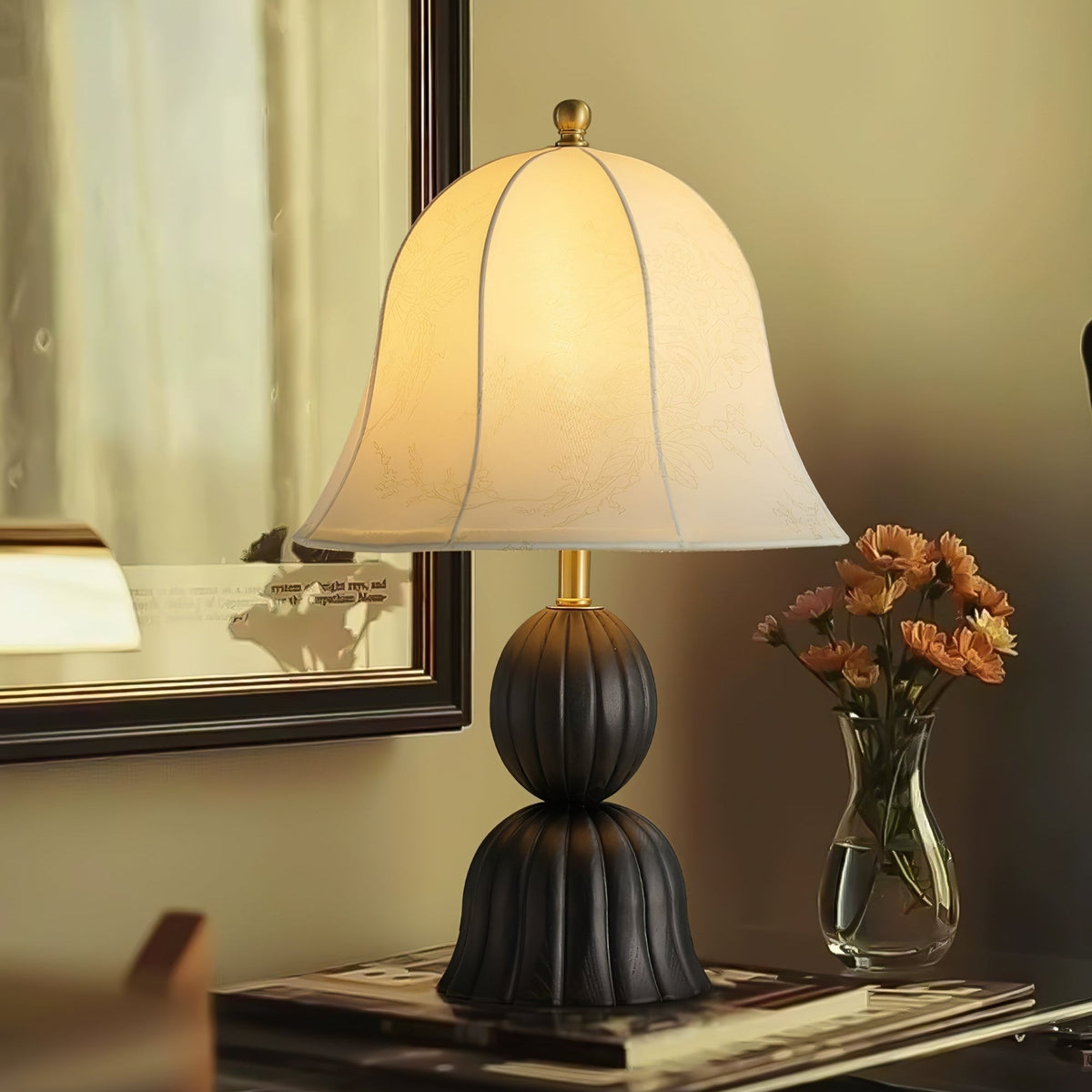 Aldiia lámpara de mesa de madera y tejido vintage