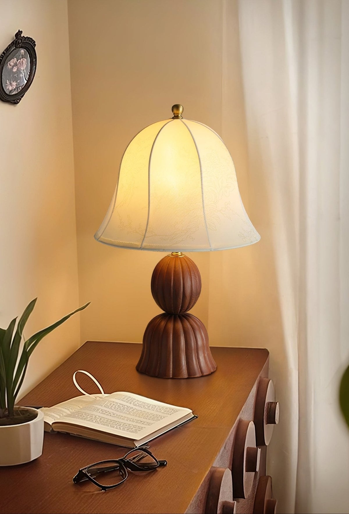 Aldiia lámpara de mesa de madera y tejido vintage