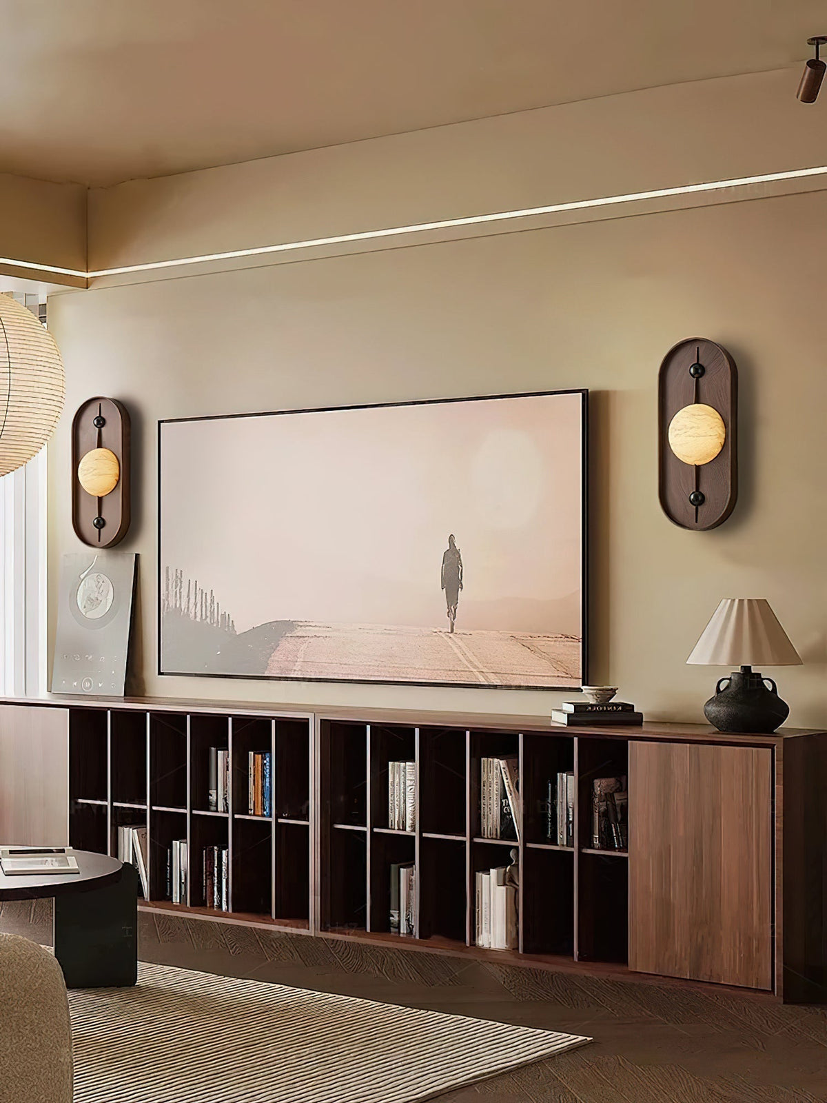 Nivuielle aplique de pared oval alabastro madera color nogal