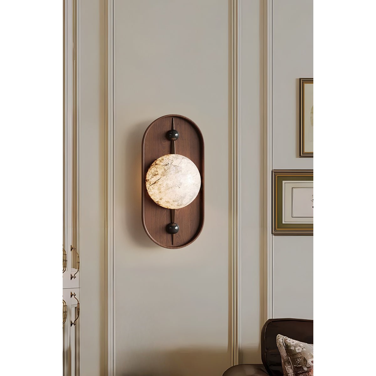Nivuielle aplique de pared oval alabastro madera color nogal