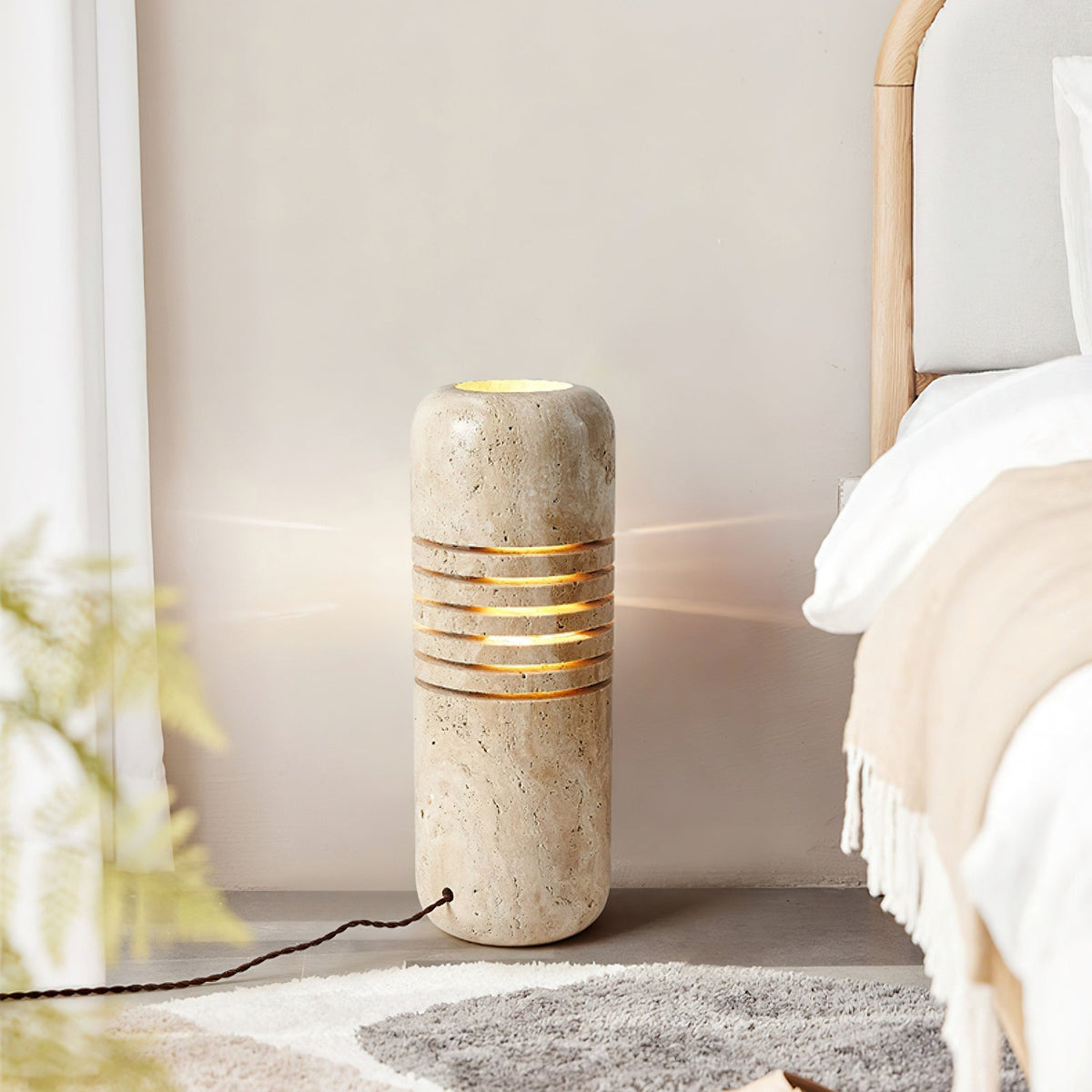 Aursolila lámpara de mesa cilíndrica de travertino