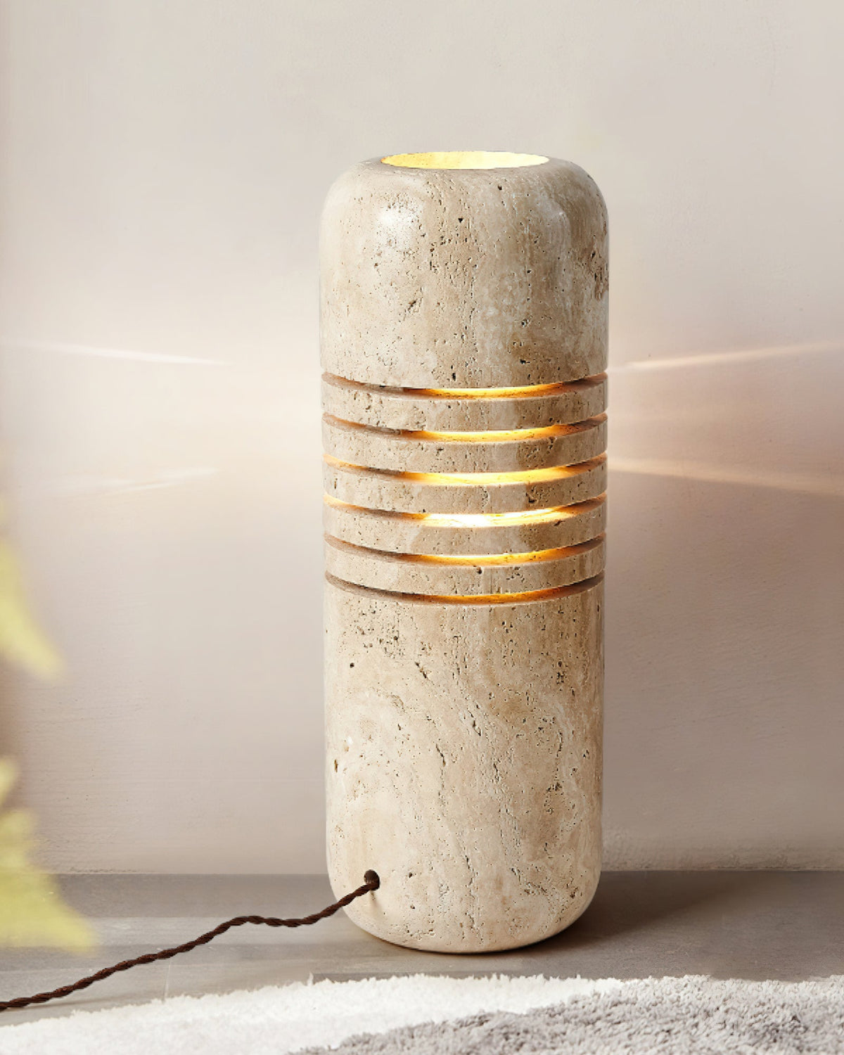 Aursolila lámpara de mesa cilíndrica de travertino