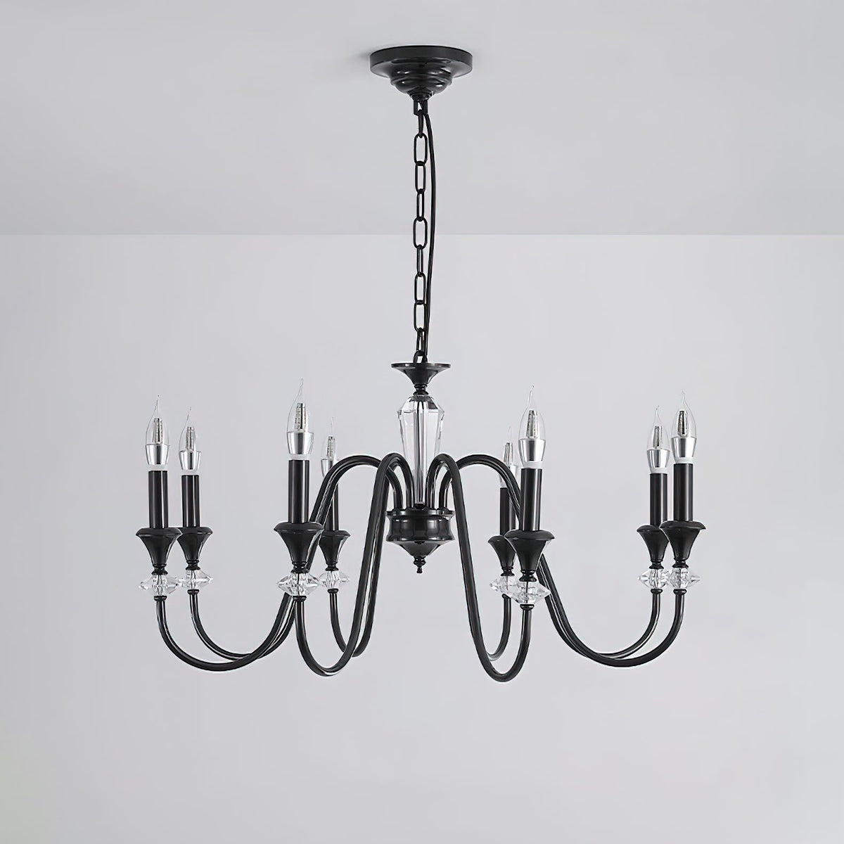 Selivora lámpara de araña negra y cristal estilo candelabro