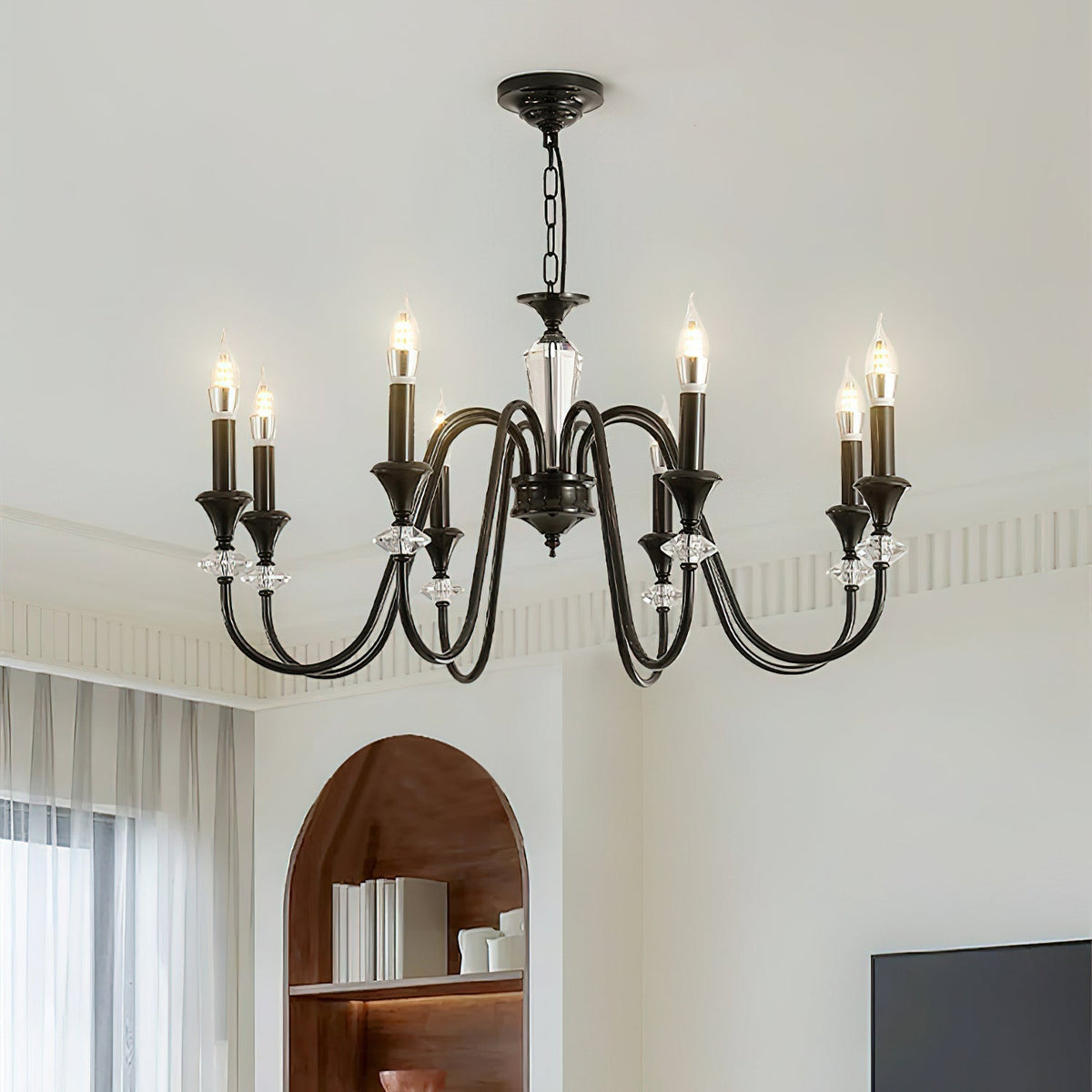 Selivora lámpara de araña negra y cristal estilo candelabro