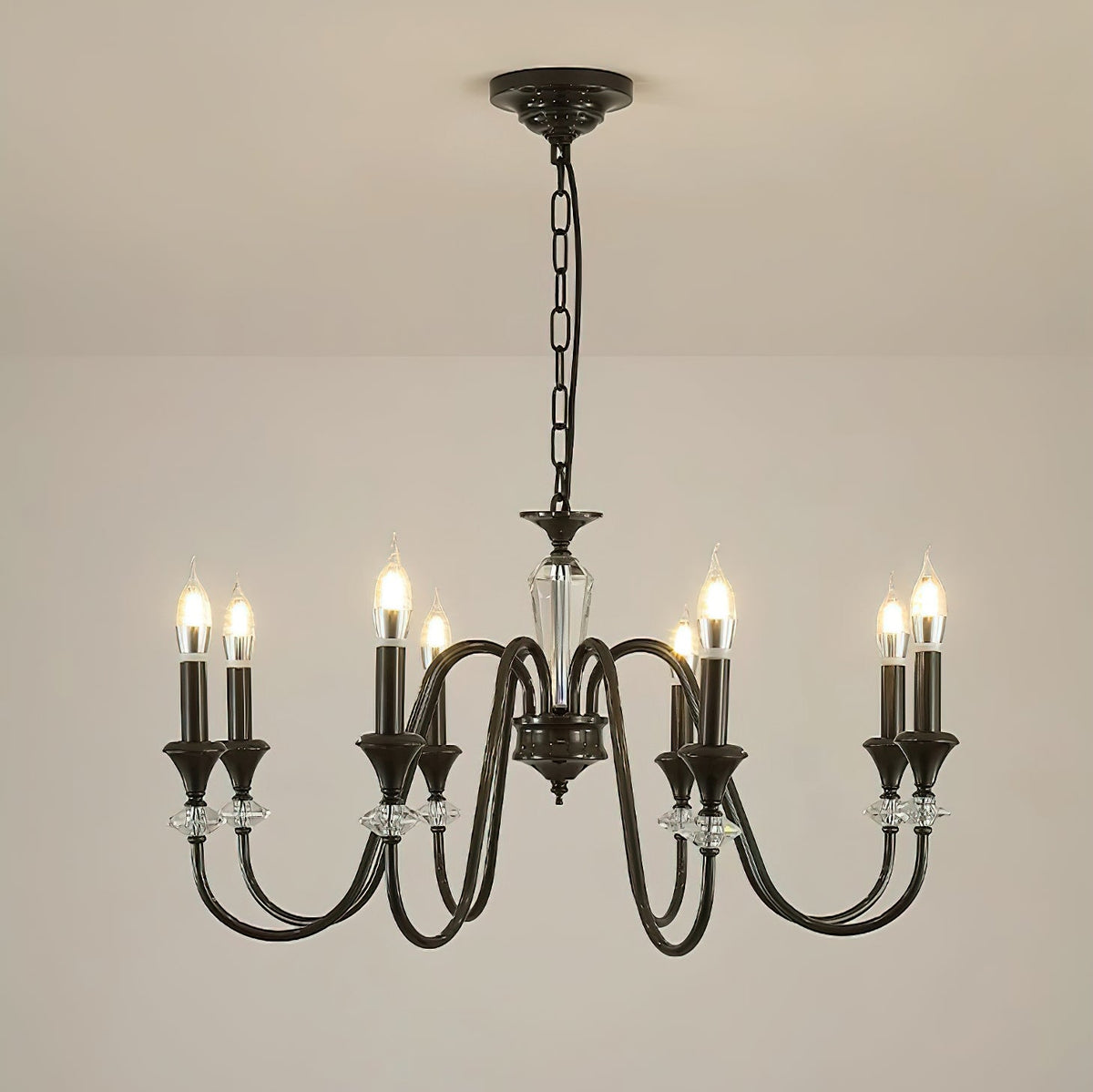 Selivora lámpara de araña negra y cristal estilo candelabro