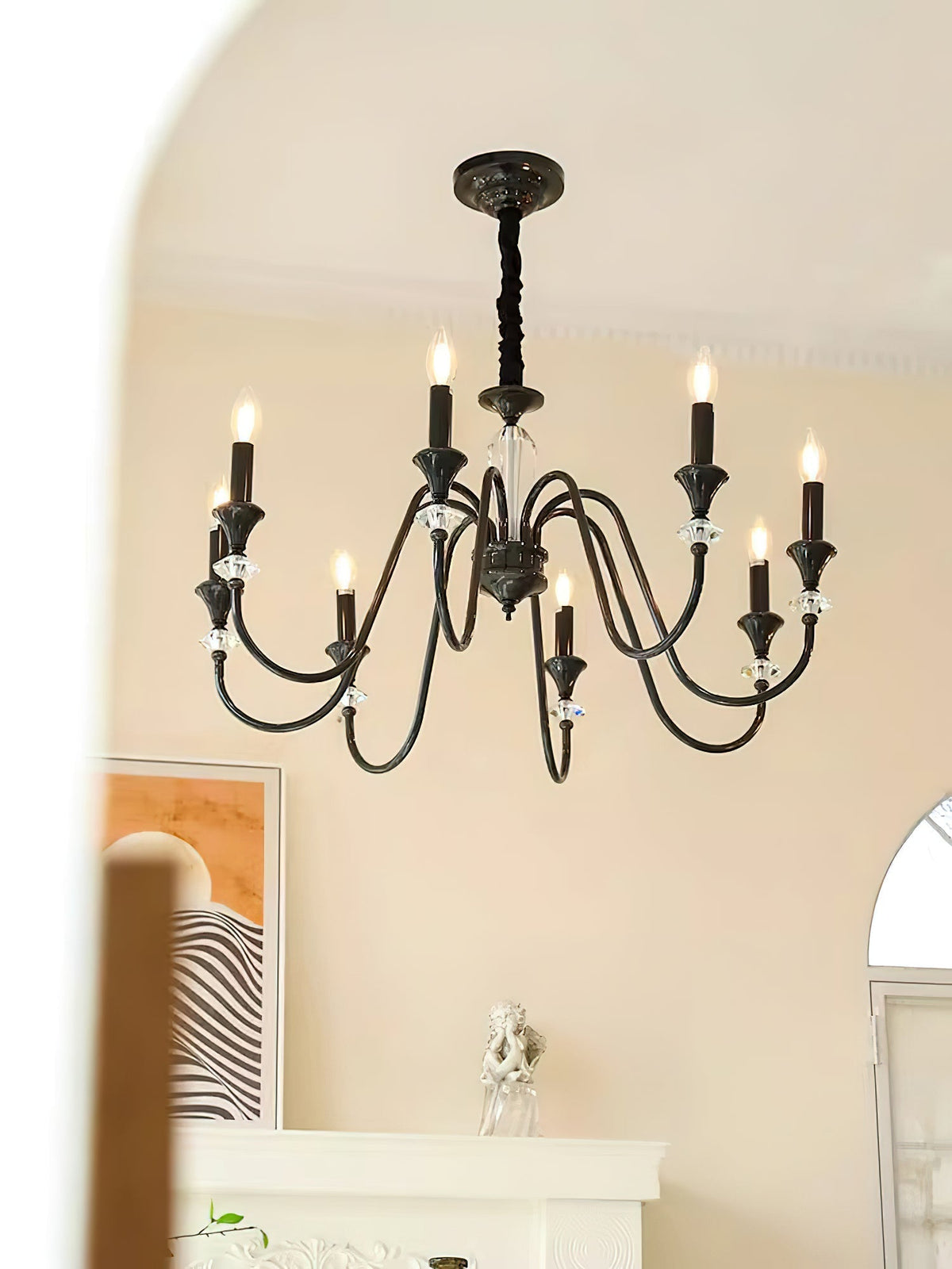 Selivora lámpara de araña negra y cristal estilo candelabro
