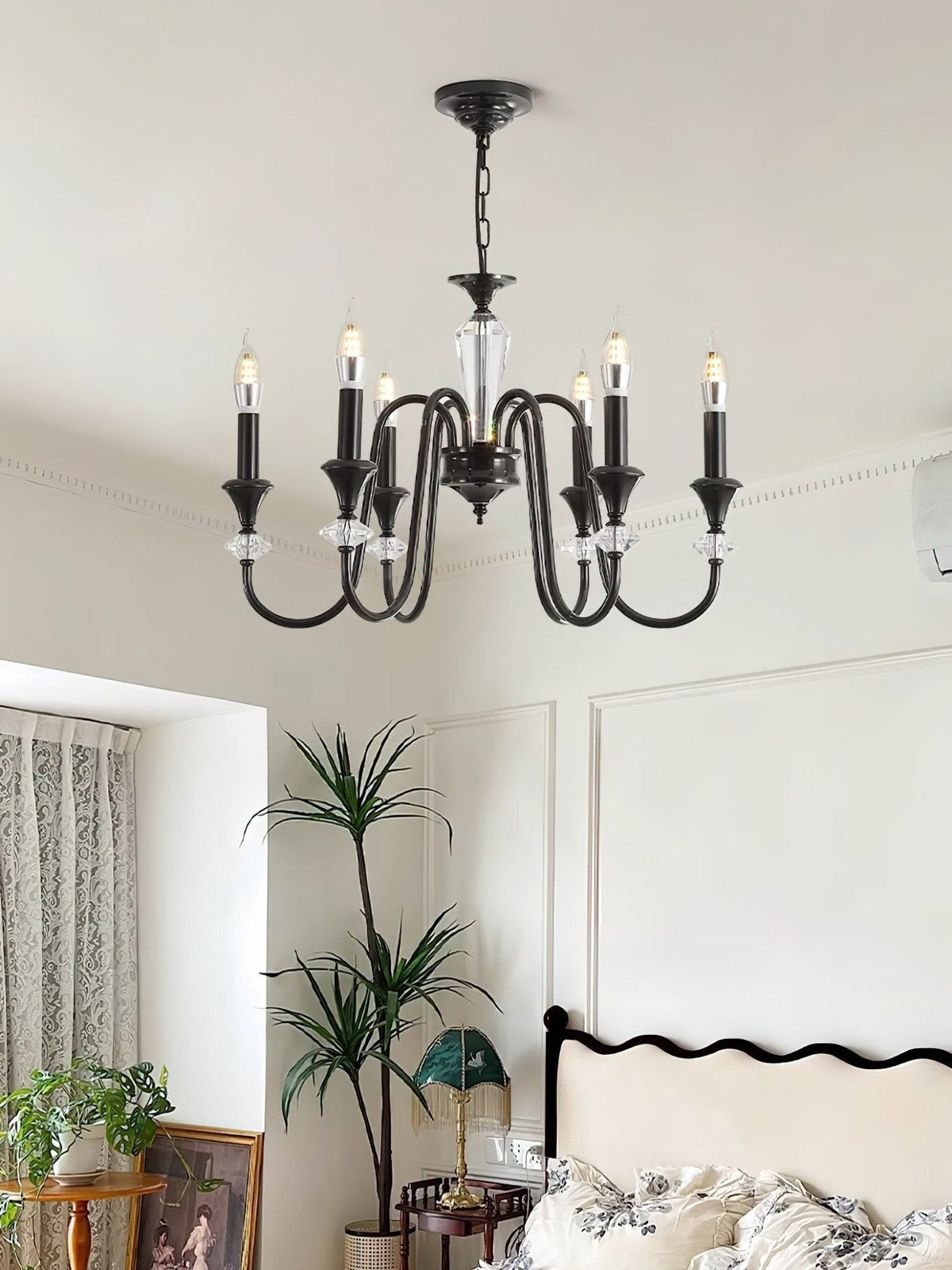 Selivora lámpara de araña negra y cristal estilo candelabro
