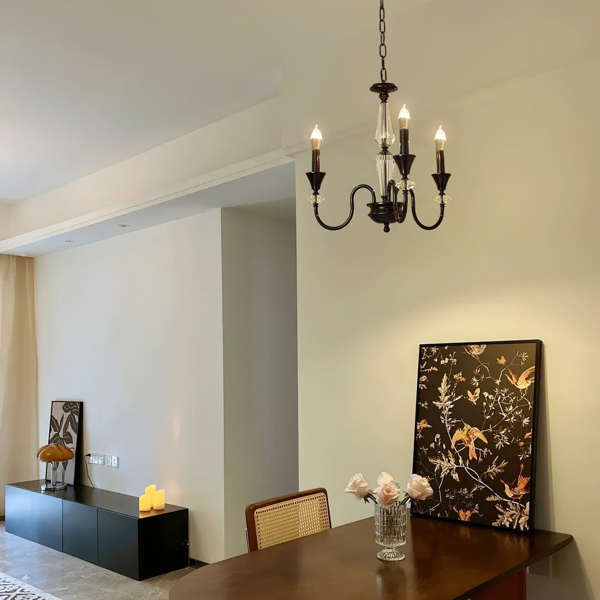 Selivora lámpara de araña negra y cristal estilo candelabro