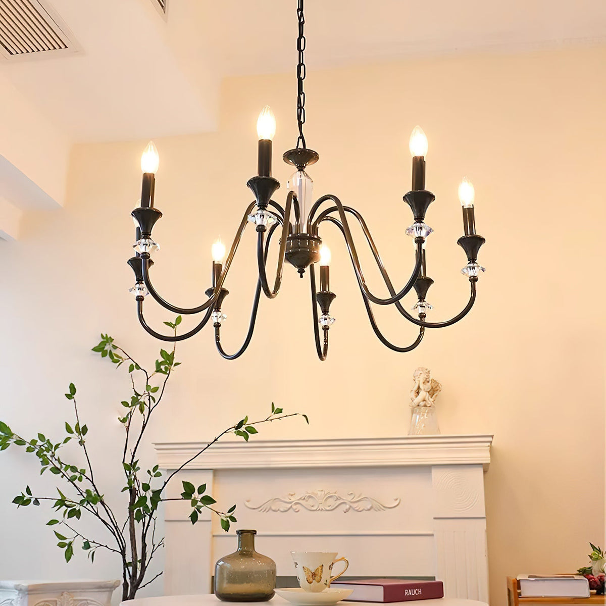Selivora lámpara de araña negra y cristal estilo candelabro