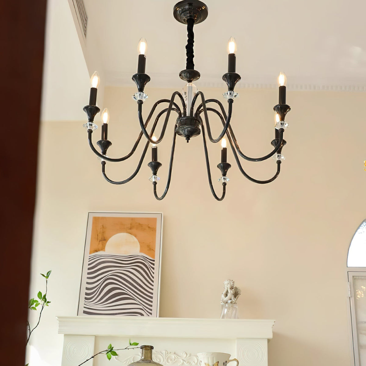 Selivora lámpara de araña negra y cristal estilo candelabro