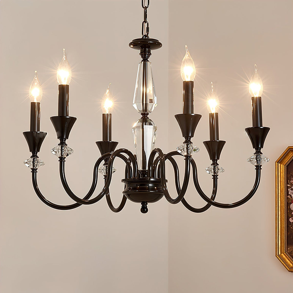 Selivora lámpara de araña negra y cristal estilo candelabro