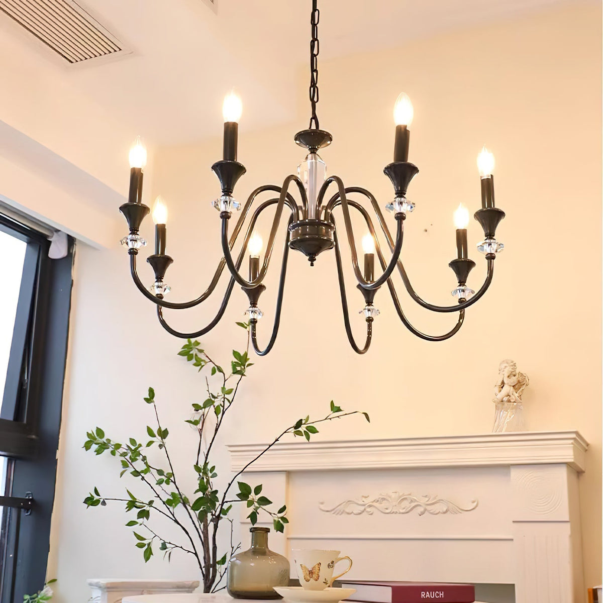 Selivora lámpara de araña negra y cristal estilo candelabro