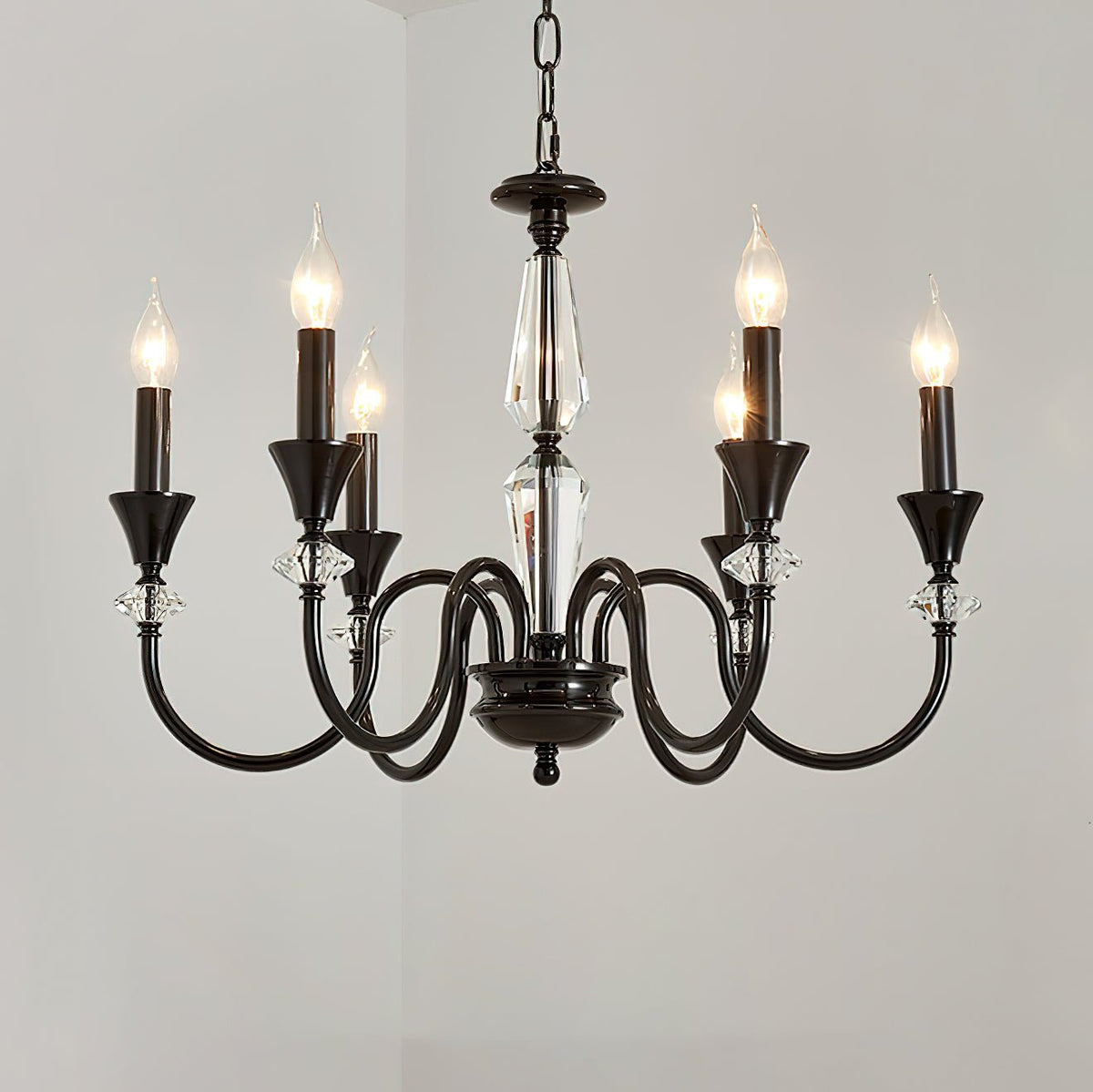 Selivora lámpara de araña negra y cristal estilo candelabro