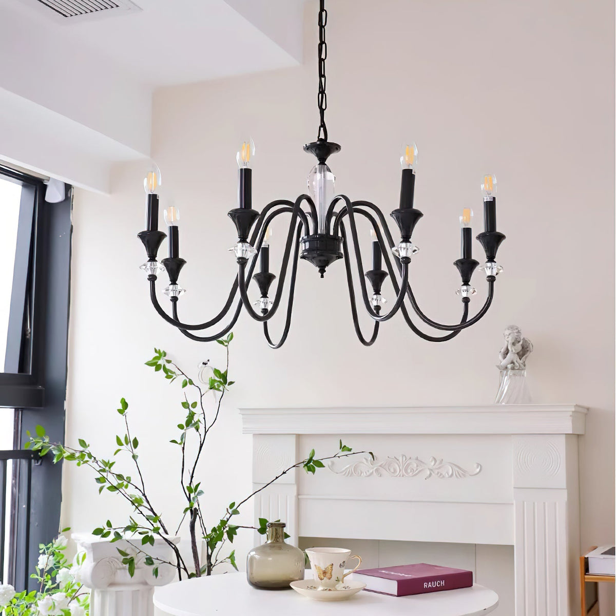 Selivora lámpara de araña negra y cristal estilo candelabro