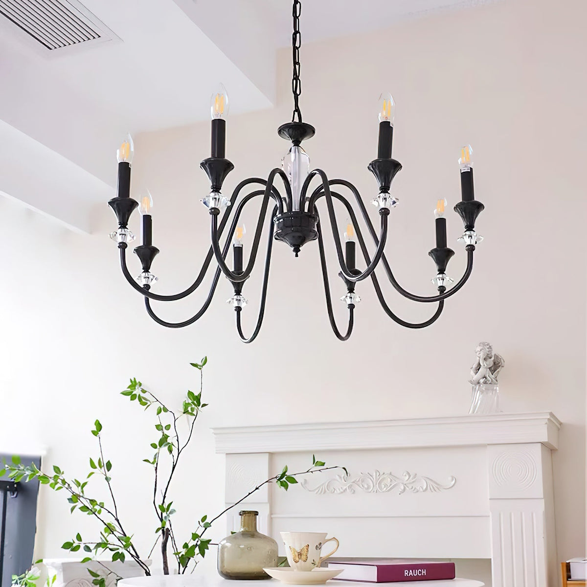 Selivora lámpara de araña negra y cristal estilo candelabro