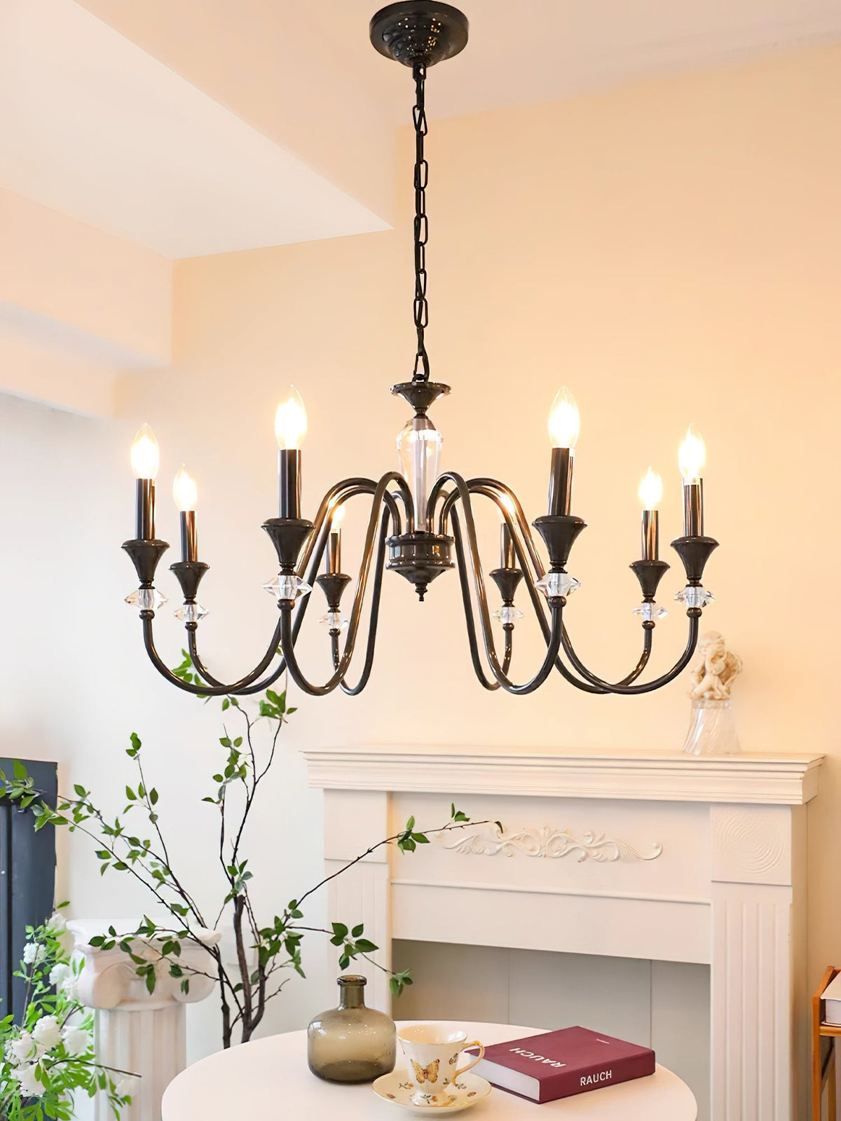 Selivora lámpara de araña negra y cristal estilo candelabro
