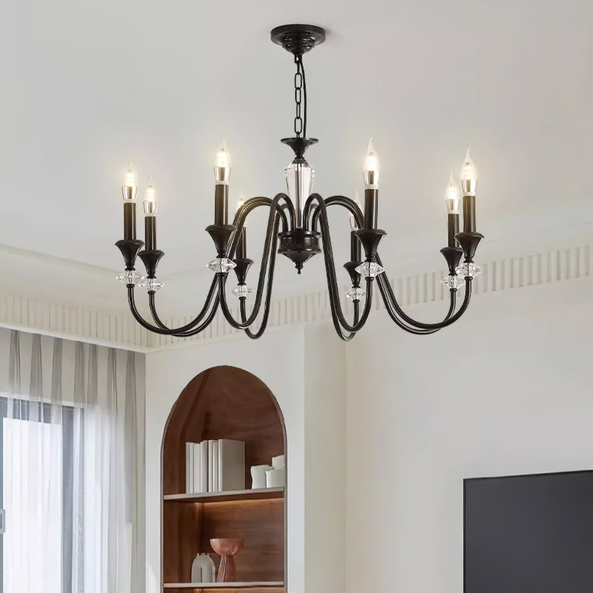Selivora lámpara de araña negra y cristal estilo candelabro