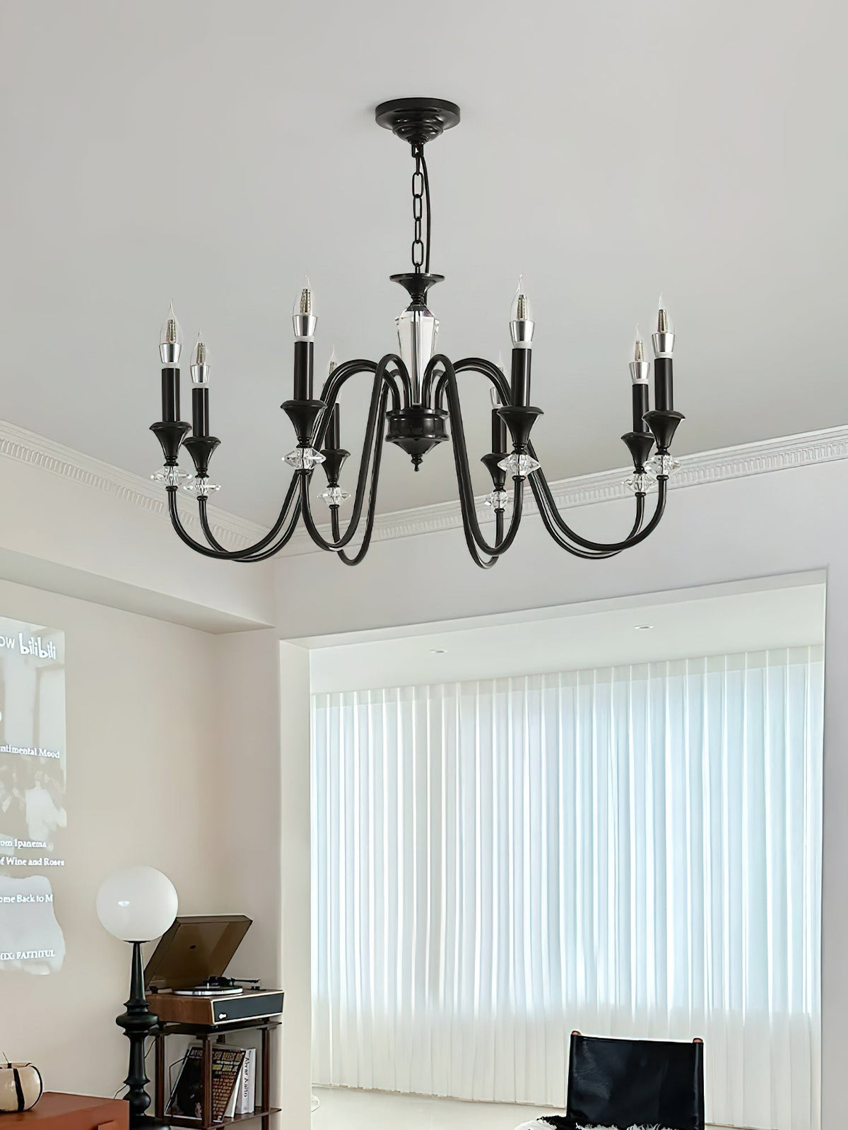 Selivora lámpara de araña negra y cristal estilo candelabro