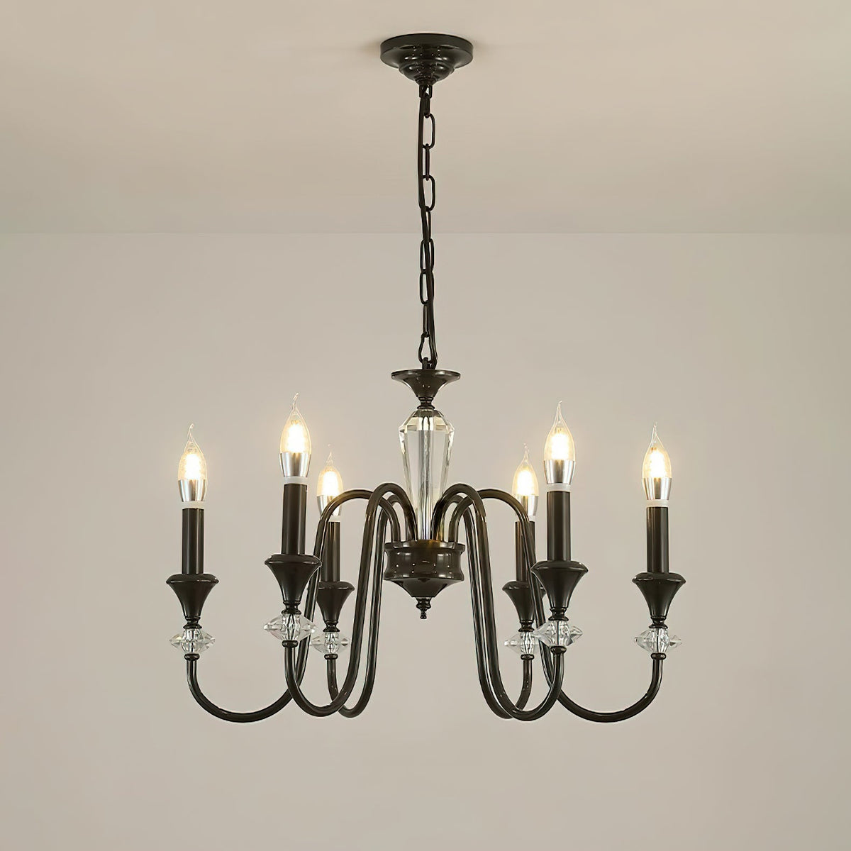 Selivora lámpara de araña negra y cristal estilo candelabro