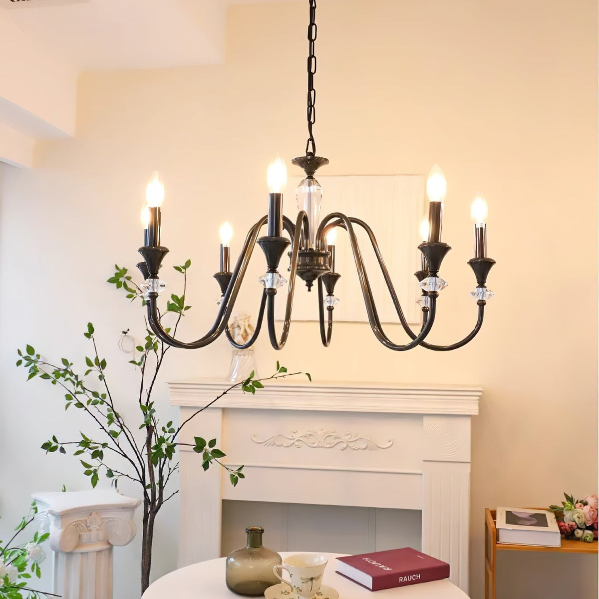 Selivora lámpara de araña negra y cristal estilo candelabro