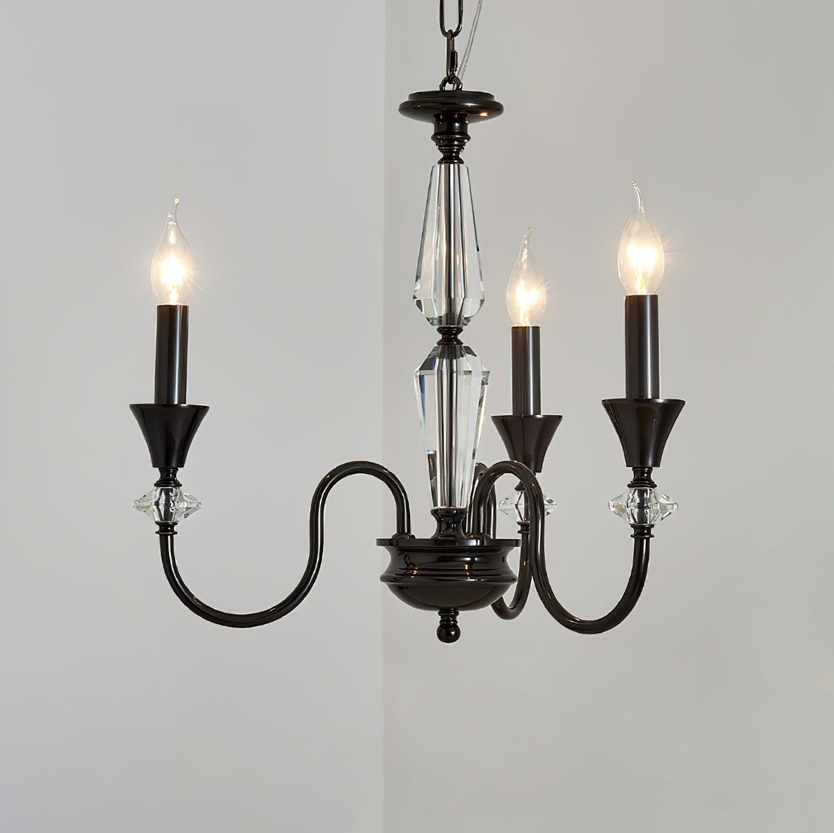 Selivora lámpara de araña negra y cristal estilo candelabro