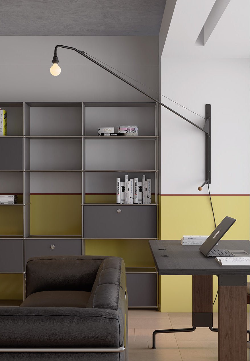 Aplique de pared negro con brazo extensible