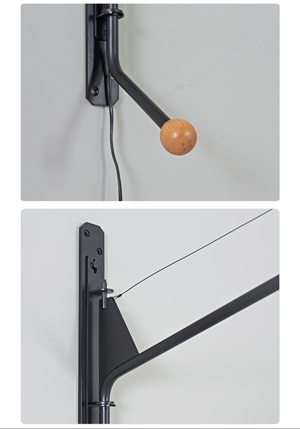 Aplique de pared negro con brazo extensible
