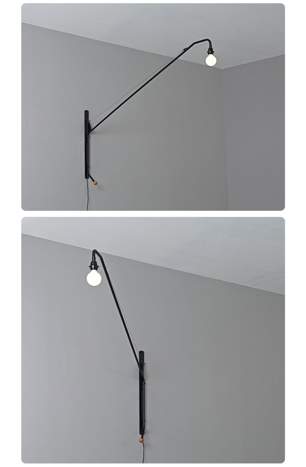 Aplique de pared negro con brazo extensible