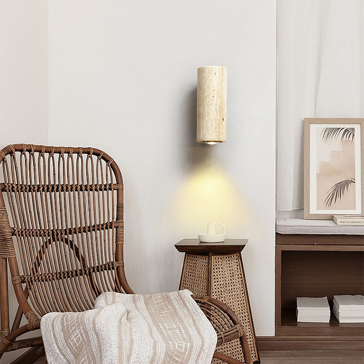 Valalaria aplique de pared rectangular en travertino con enchufe enchufable