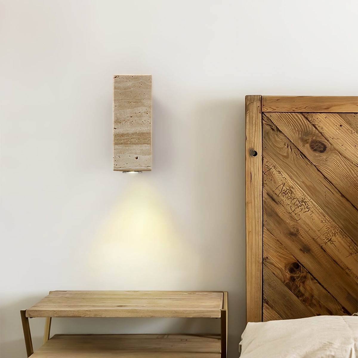 Valalaria aplique de pared rectangular en travertino con enchufe enchufable