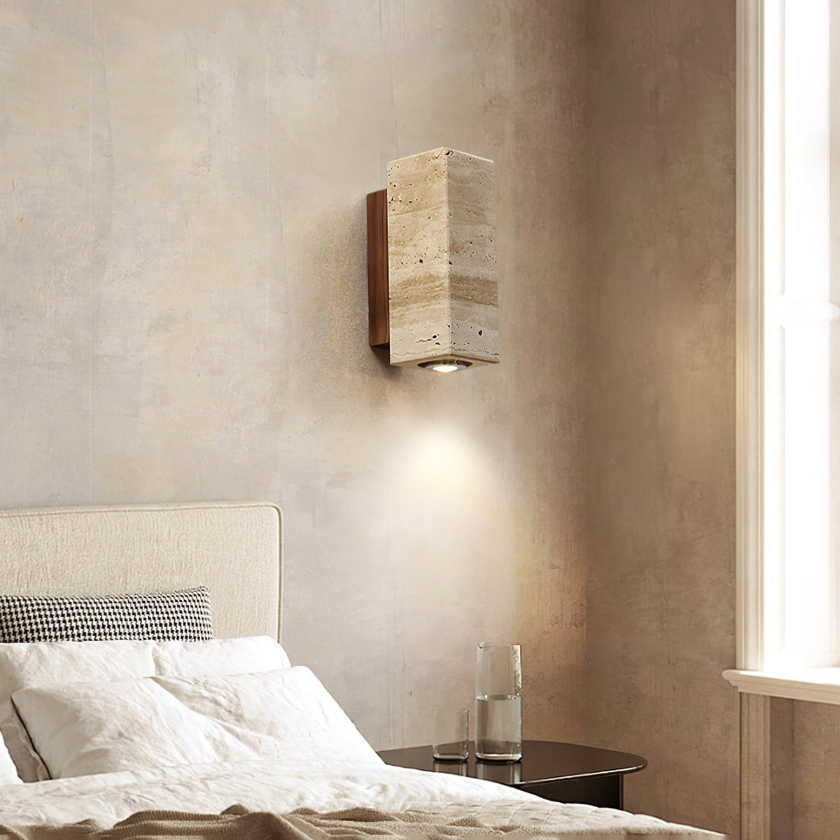 Valalaria aplique de pared rectangular en travertino con enchufe enchufable