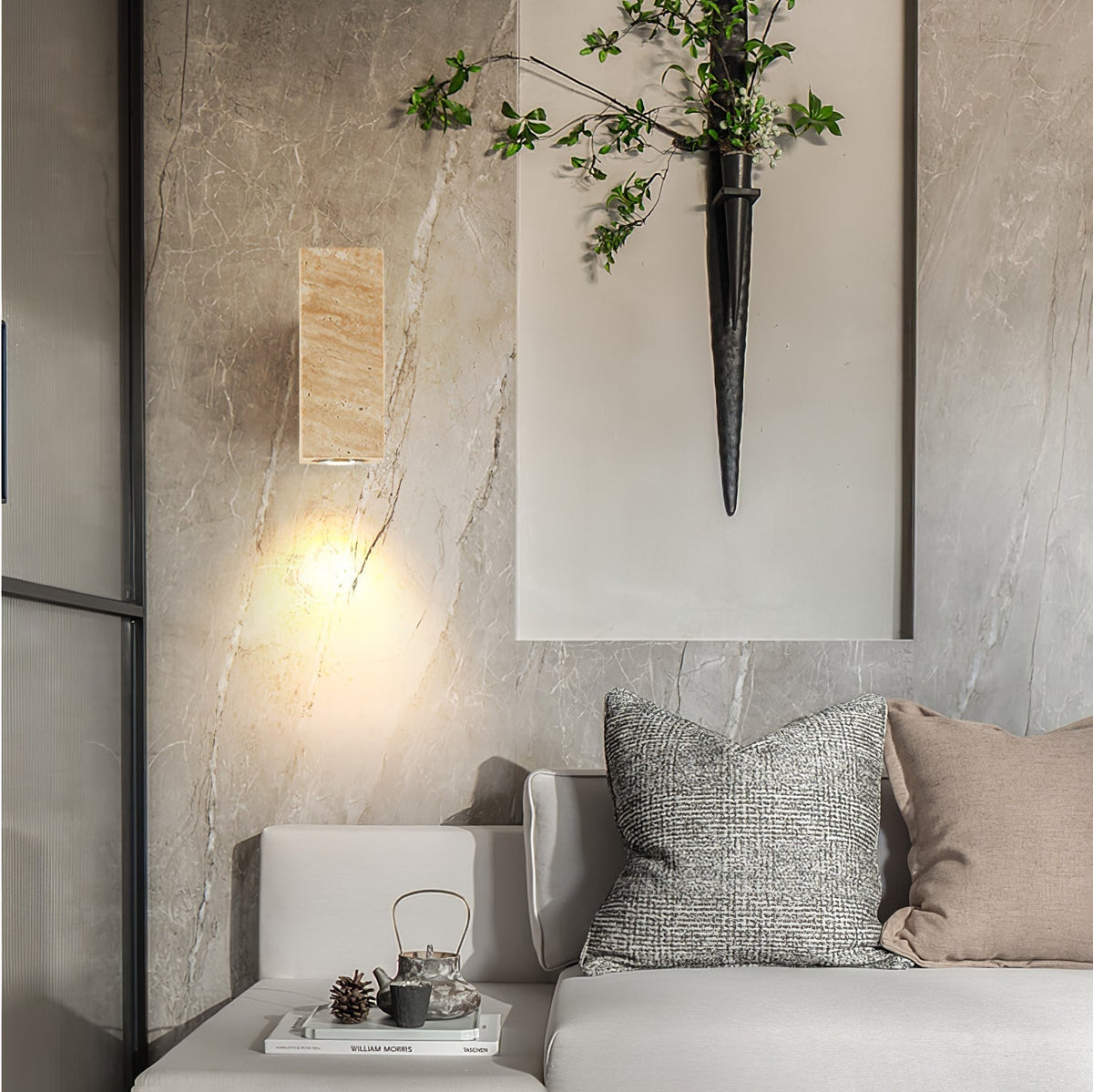 Nula aplique de pared cilindro madera travertino