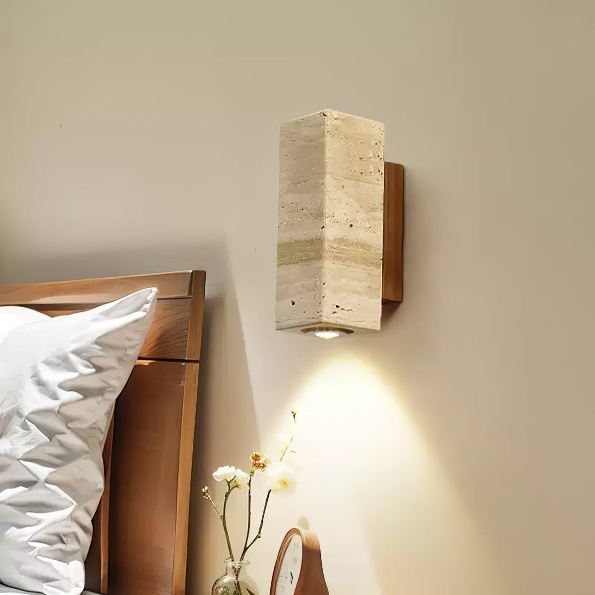 Valalaria aplique de pared rectangular en travertino con enchufe enchufable