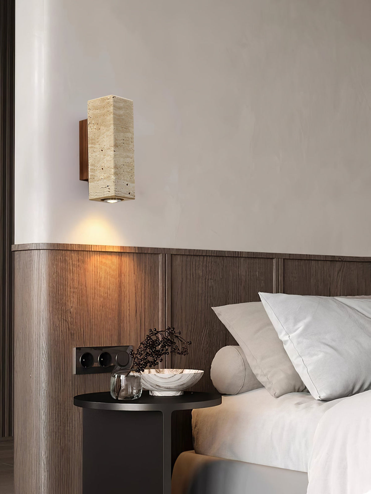 Valalaria aplique de pared rectangular en travertino con enchufe enchufable