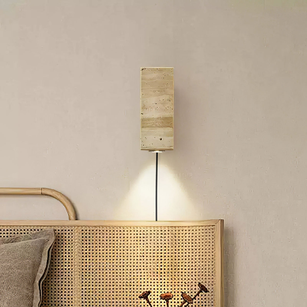 Valalaria aplique de pared rectangular en travertino con enchufe enchufable